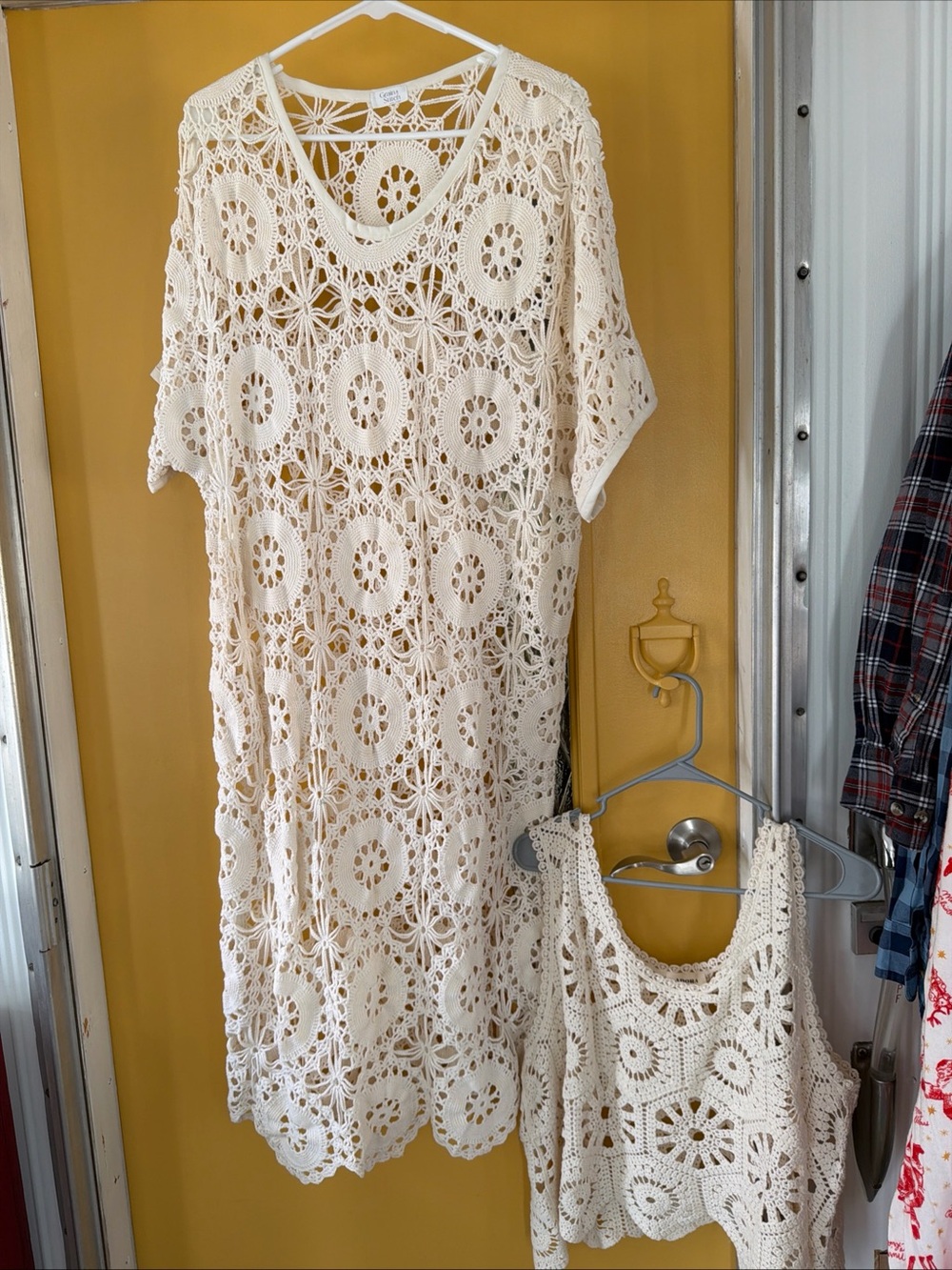 Custom Made Crochet Cover-Up Dress and Adora Tank Set in Cream Size L